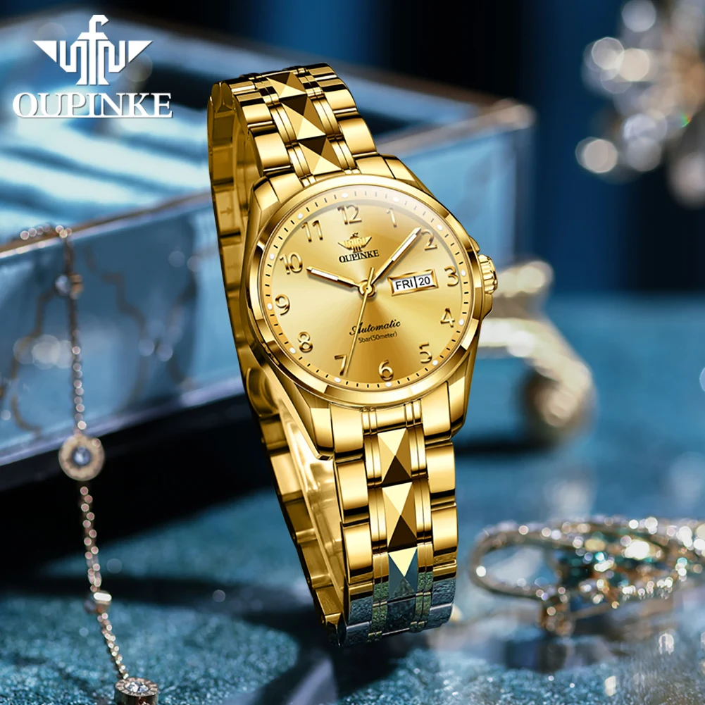 OUPINKE 3228 Women Watch Luxury Brand All Automatic Mechanical Watch Tungsten Steel Sapphire Mirror Women Bracelet Elegant Watch