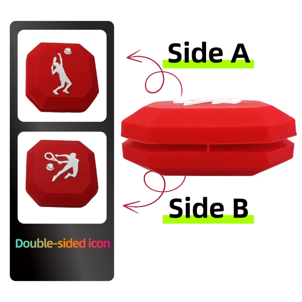 2Pcs Tennis Action Graphics New Shock Absorber Double-Sided Icon Silicone Dampe，Tennis Action Posture Correct Reminder