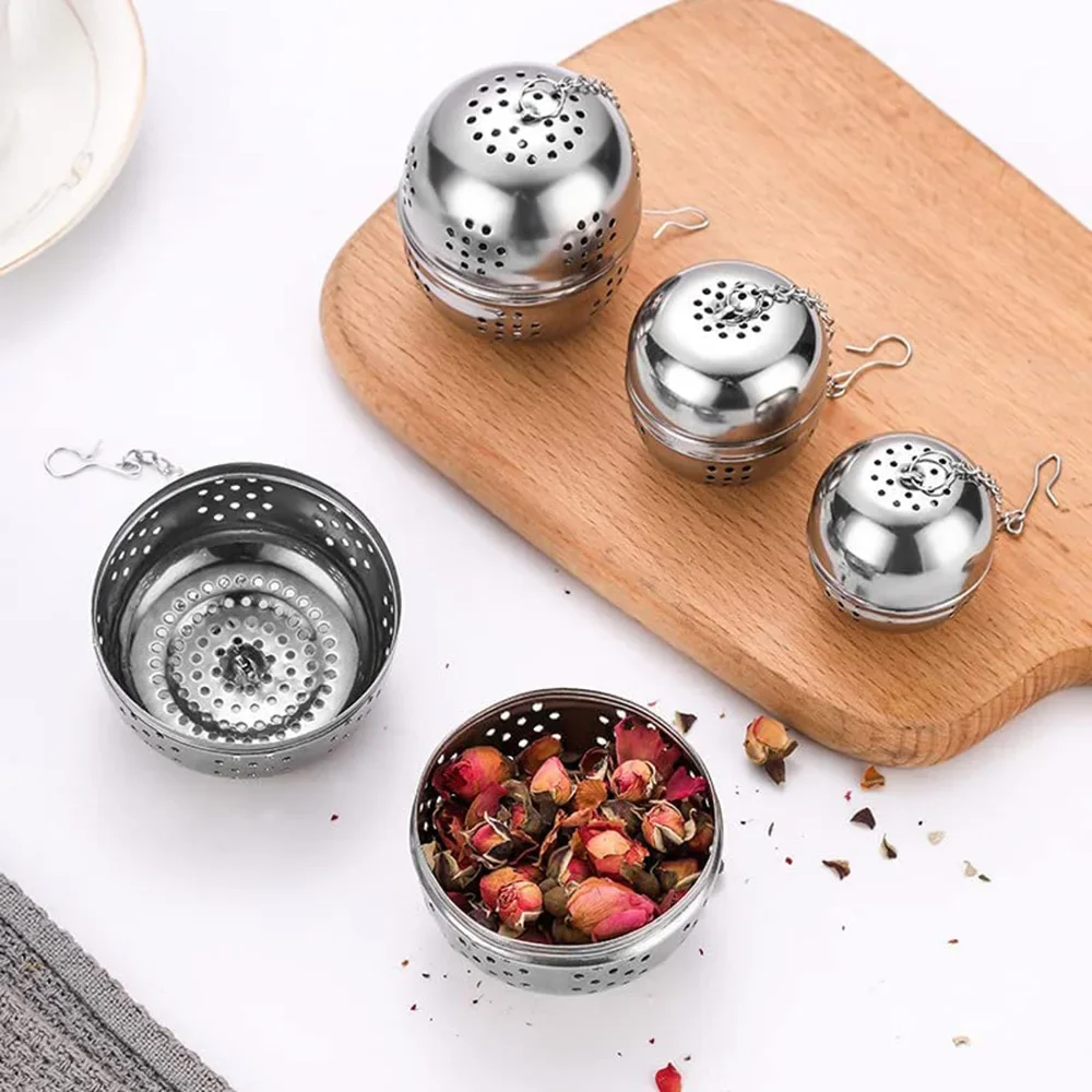 Economic Stainless Steel Ball Shape Tea Infuser Mesh Filter Strainer with Hook Loose Tea Leaf Spiceball with Rope Chain Home