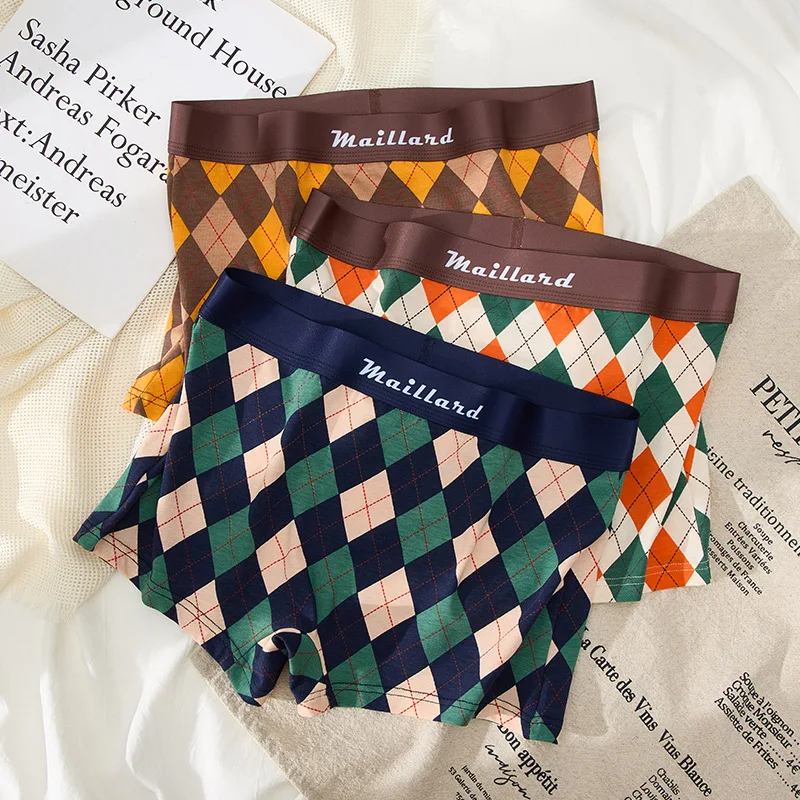 

Diamond Grid Retro Printed Panties Sexy Briefs Sports Shorts Breathable Seamless Boxers Safety Pants Lady Lingerie Underwears