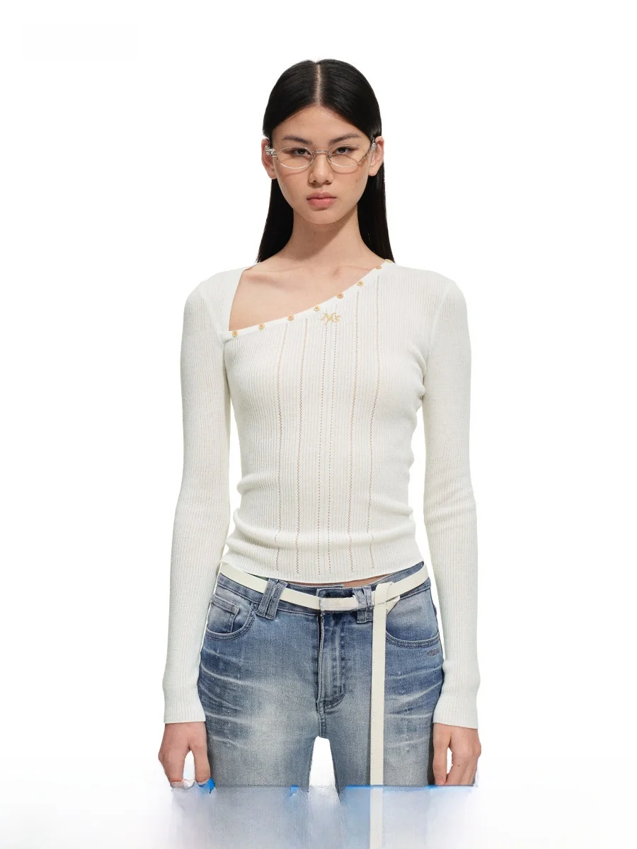 

Женский вязаный свитер NAWS Polar, приталенный, с длинными рукавами, в полоску, многослойный, с открытыми плечами, из мягкой смеси полиэстера и шерсти, повседневный стиль