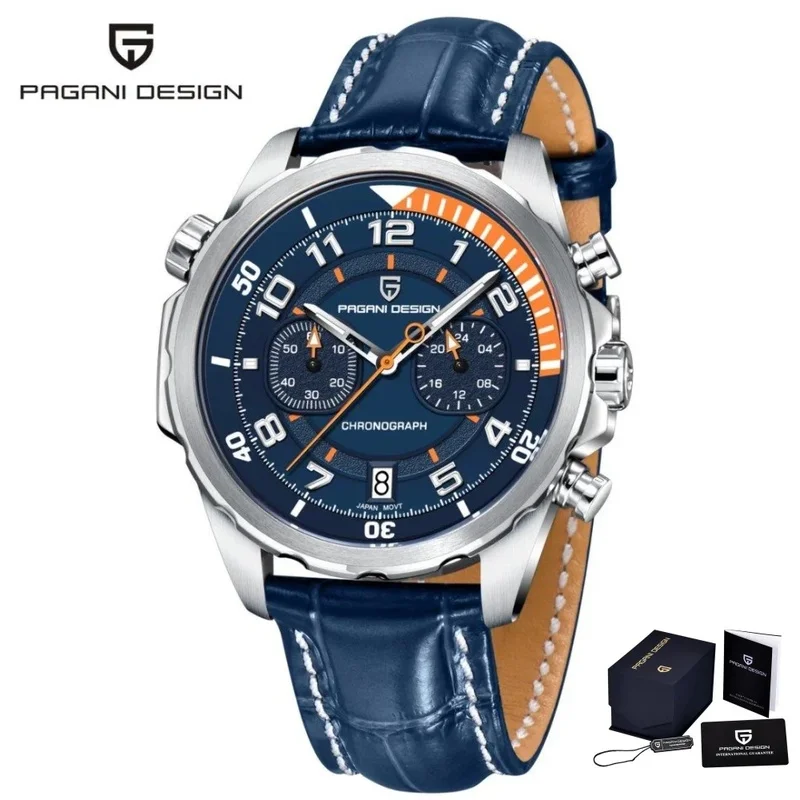 PAGANI DESIGN 44MM Men Quartz Watch Japan TMI VK64 Movt Rotating Scale Dial Sapphire Glass Chronometer Wristwatch Luminous Watch
