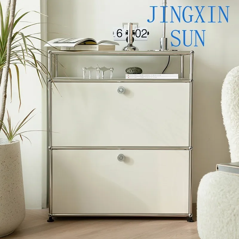 Double-layer small side cabinet ins modern simple stainless steel storage storage chest