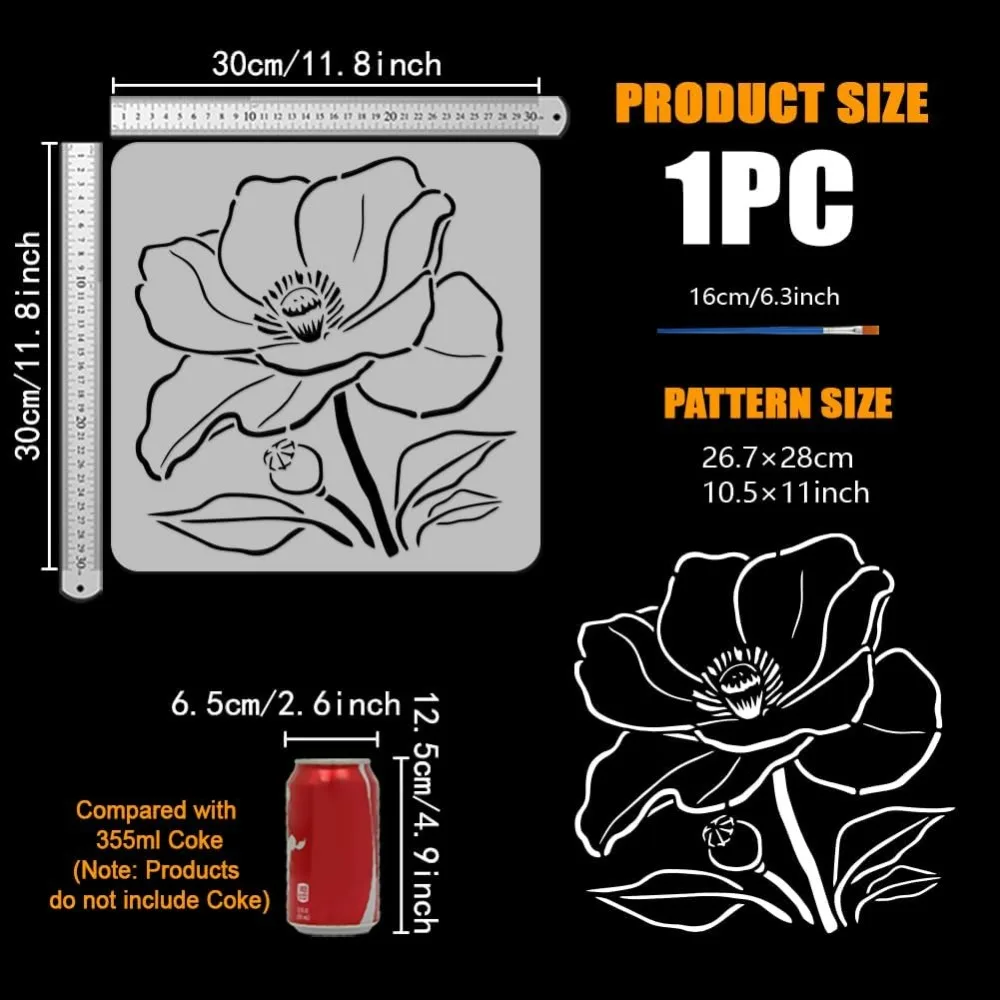 Lotus Flower Painting Stencil with Paint Brush 11.8x11.8 inch Lotus Flower for Painting on Wall Wood Furniture DIY Home Decor