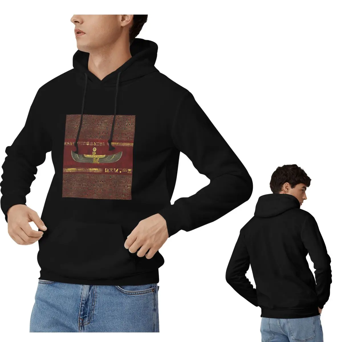 

Золотой египетский Бог, украшение на красных кожаных толстовках, мужские и женские повседневные пуловеры, толстовки с длинными рукавами, уличная одежда, осень-зима