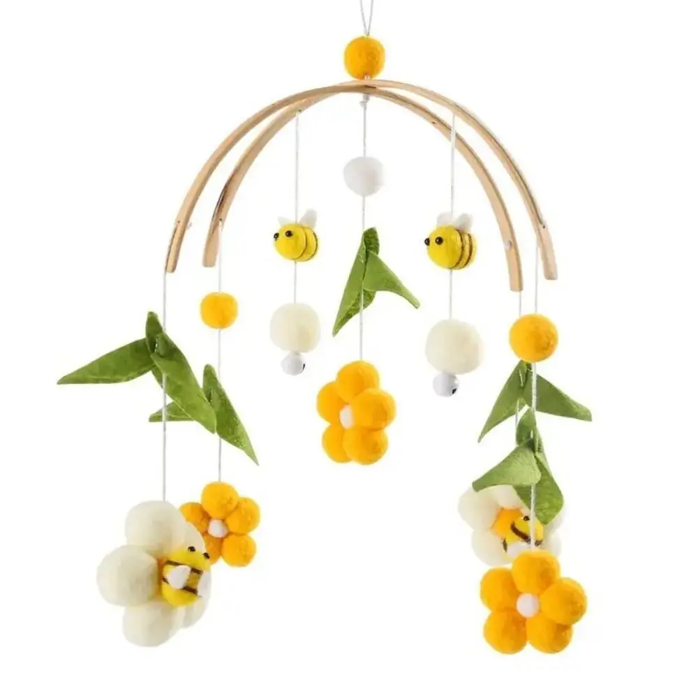 Cartoon Bee Wind Chime Wooden Cute Baby Cribs Rattle Hanging Flowers Shape Bee Bell Pendant Auditory Development