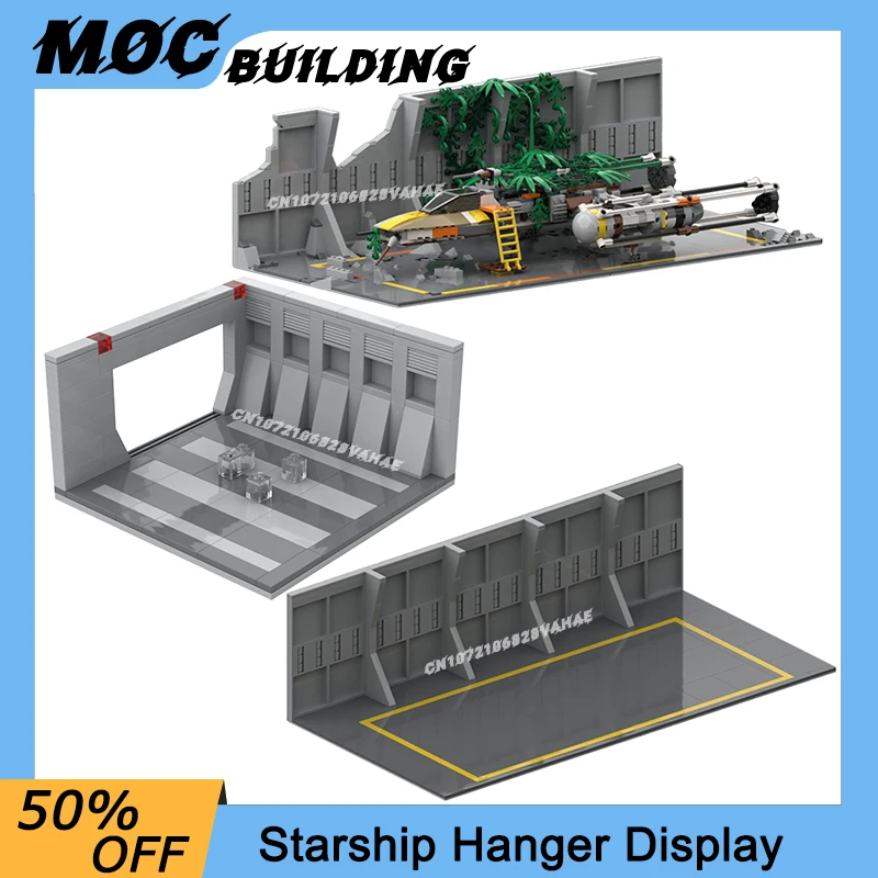 MOC Building Blocks Space Movie Scene Abandoned Starship Diorama Hanger Display Assemble Bricks Creative Toys Collection Gifts