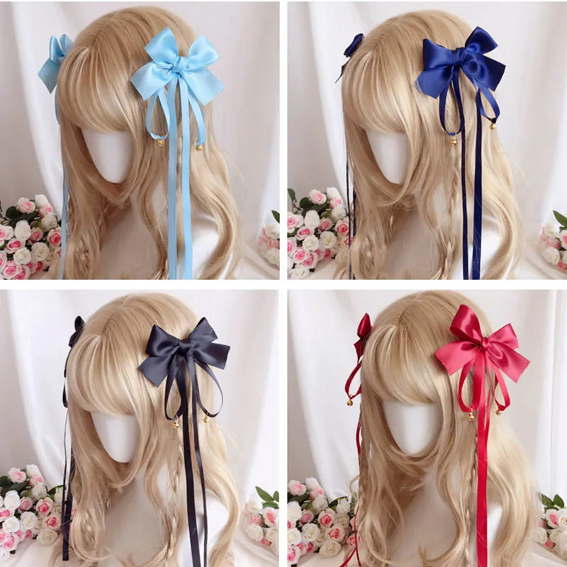 Accessori lolita nastro lungo con fiocco e campane tornante dolce e adorabile accessori per capelli lolita copricapo cosplay anime