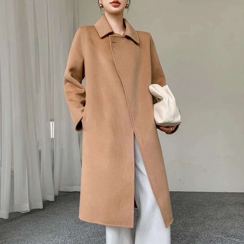 Korean version of autumn and winter new women's clothing loose medium and long cashmere coat women's 2023 fashion