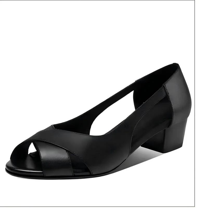 Weiches Leder Sandalen Damen Blockabsatz Offene Zehenpartie Peep Toe Pumps Elegante Büro Schuhe Komfort Sexy Kreuzriemen Sommersandalen Bequeme Abendschuhe Damen Sandaletten mit Absatz Alltag Business