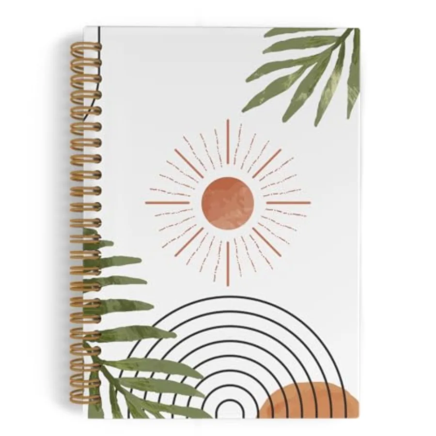 

Boho Sunshine Spiral Notebook, Mid Century Modern Journal Notebook, Abstract Minimalist Tropical Botanical Notebooks for School