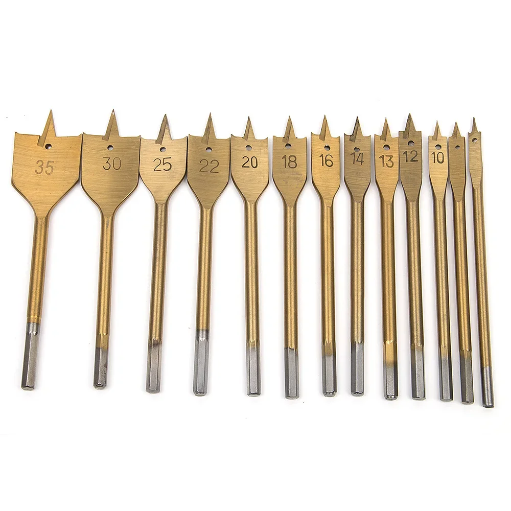 6/13pcs Flat Spade Drill Bits Set 6-35mm Titanium Coating Wood Boring Bit 1/4\