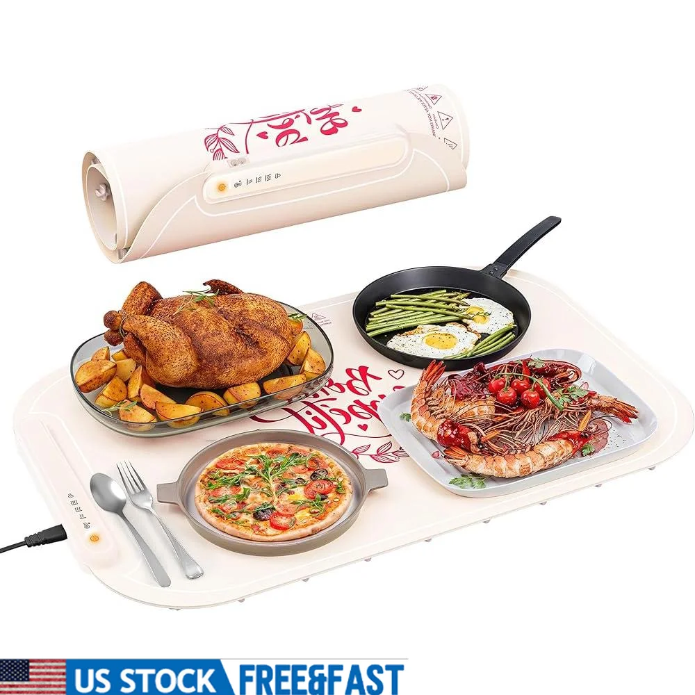 

Large Electric Food Warming Mat Silicone Heat Tray with 3-Temp Settings Child Lock Portable Heater Parties Buffets Catering