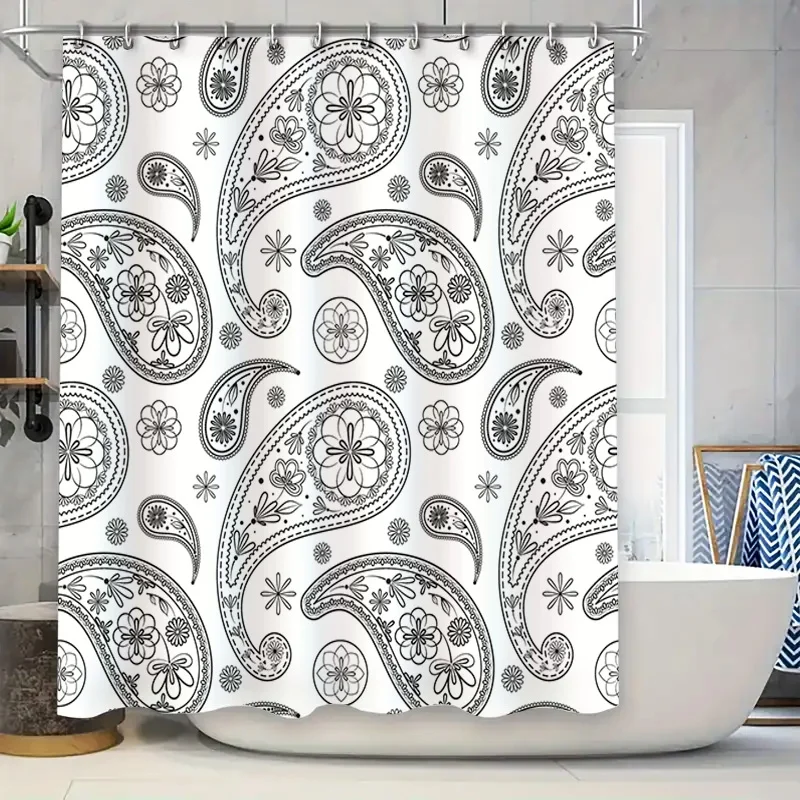 

Vintage Floral Shower Curtain with Paisley Design White Black Modern Home Decor Bath Towel