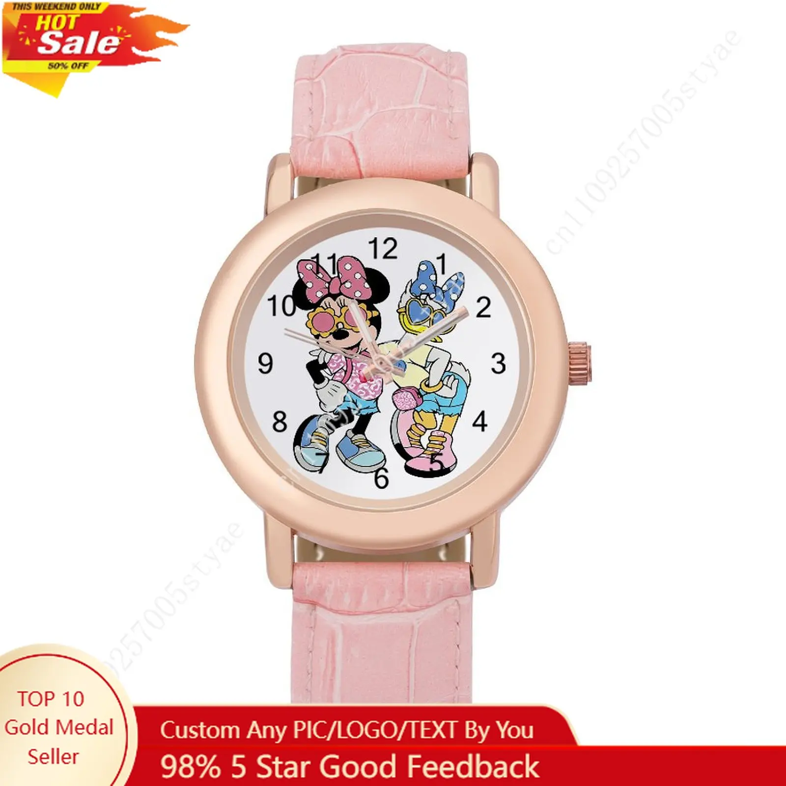 

Minnie Mouse Daisy Duck Women Leather Strap Watch Disney Cartoon Fashion Watch Personalized Design Holiday Birthday Gift Cosplay