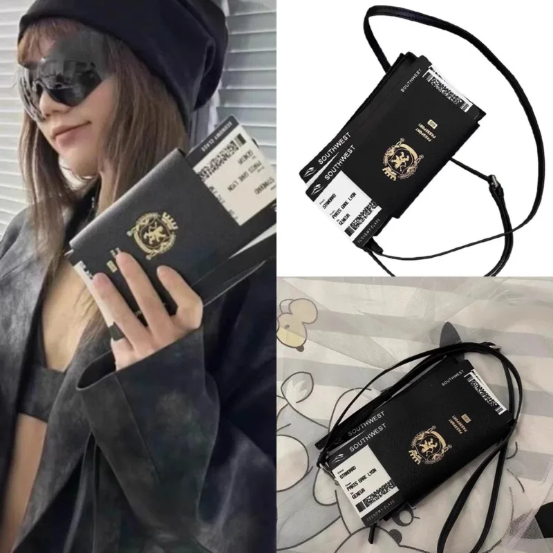 

ID Passport Shoulder Bag Phone Bag PU Y2K Multifunctional Hanging Rope Neck Passport Mobile Passport Clip Bag Unisex Bag New