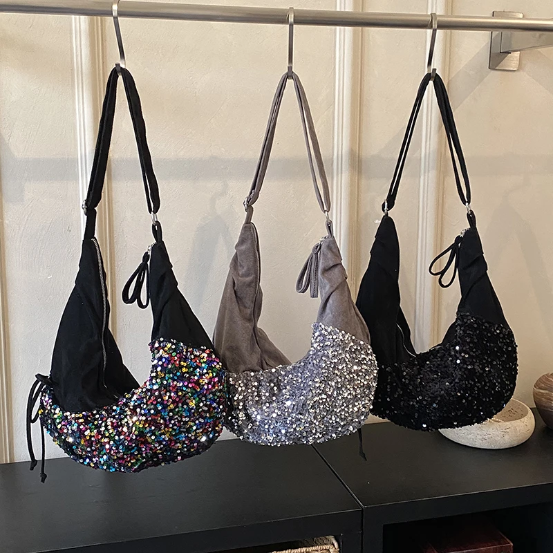 

Модная нейлоновая сумка-кроссбоди с пайетками для женщин 2026: высококачественная, оригинальная, с изысканной строчкой, на плечо