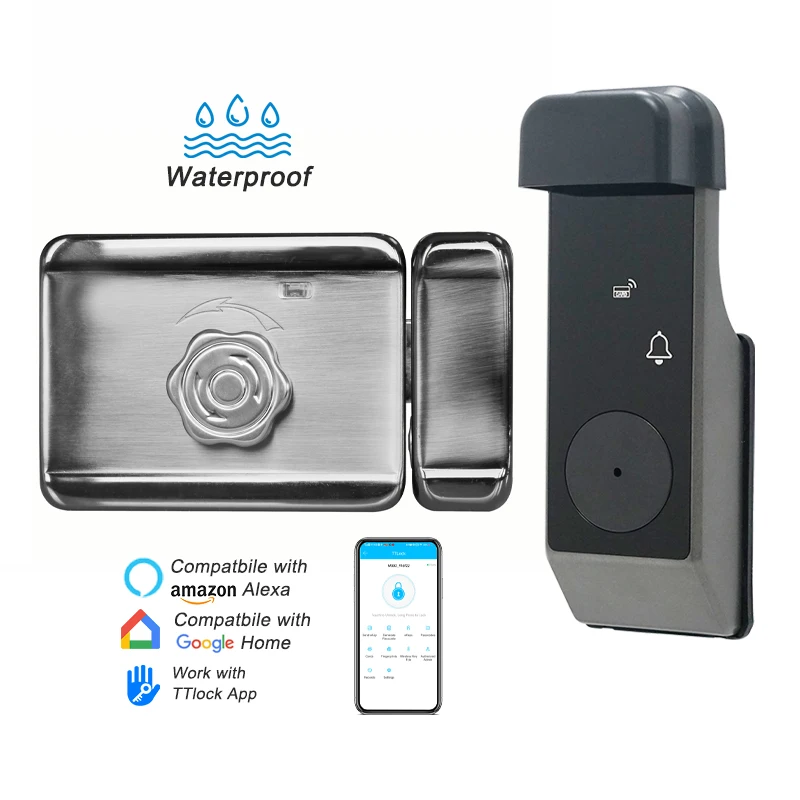 Waterproof TTlock Wireless Smart Keyless RFID Card Digital Password Fingerprint Electronic Rim Lock For Outdoor Iron Gate Door