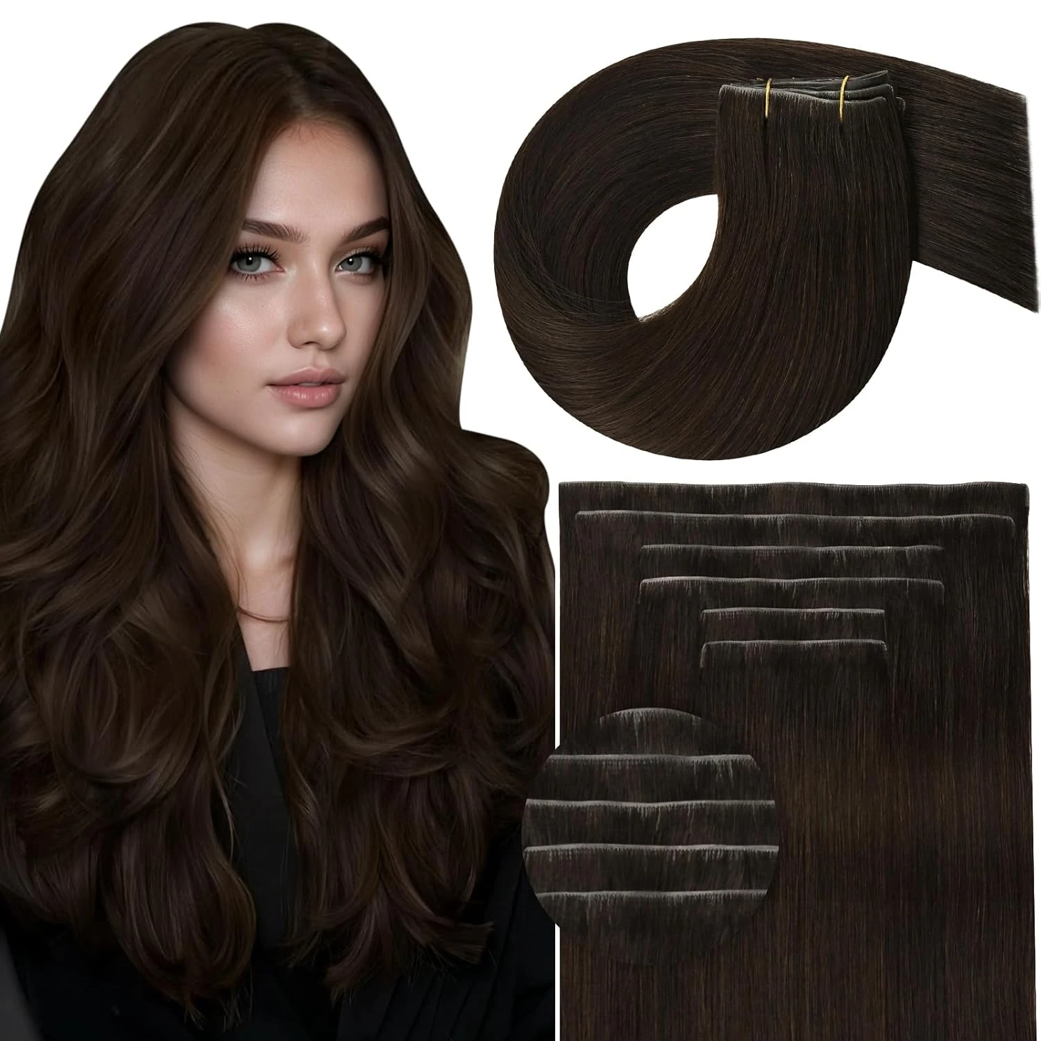 Full Shine 120G 6Pcs Injection Seamless Clip in Hair Extensions Human Hair Real Hair Straight Invisible Hair Extension Full Head
