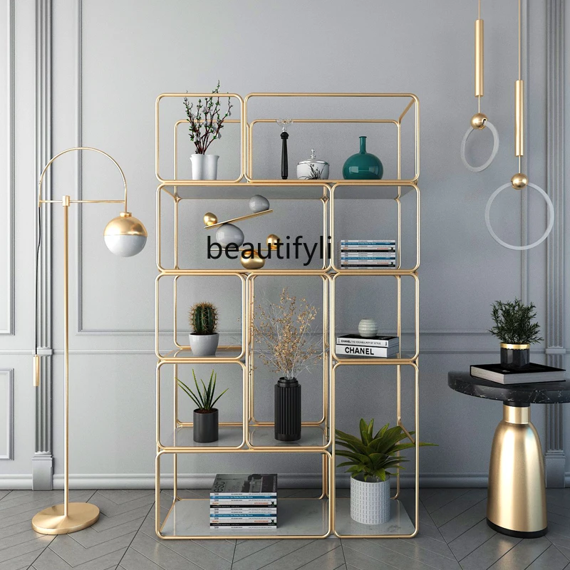 

Living room shelf partition wrought iron Nordic bookshelf entrance floor storage rack modern