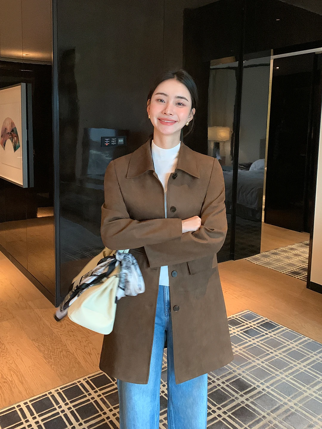 

Maven Lin Italian Luxury Velvet Lapel Coat Women's High-End Commuter Mid-Length Jaet Stand Fit Casual Sle Long Sve