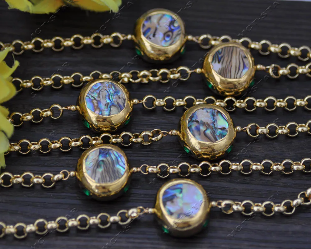 Z13300 58" 25mm Golden Square Coin Peacock Abalone Shell Gold-Plated Chain Necklace Custom Jewelry