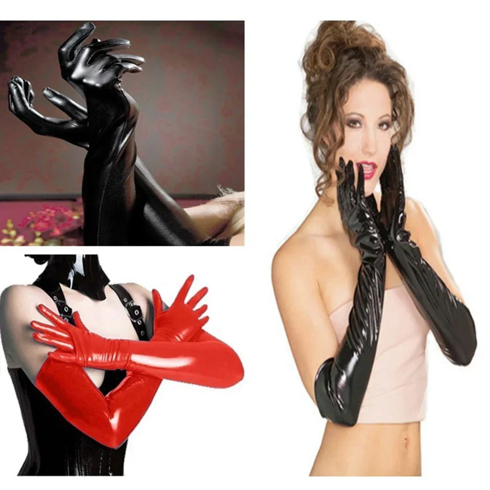 Sexy Faux Leather Long Gloves SM Wet Look Long Gloves Adult Sex Game Props Latex Leather Mittens Party Opera Nightclub Costumes