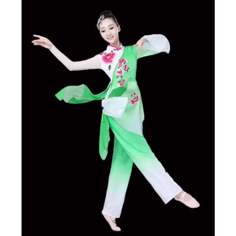 Trajes de dança clássica Yangge para mulheres e meninas, roupas de dança elegantes para adultos, dança chinesa de fãs