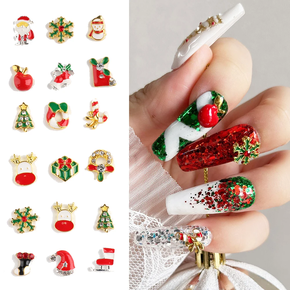 3D Kawaii Nail Charms Christmas Decoration 2022 Santa Claus Deer Candy Luxury Nail Rhiestones Metal Pendants Accessories GLSDZ