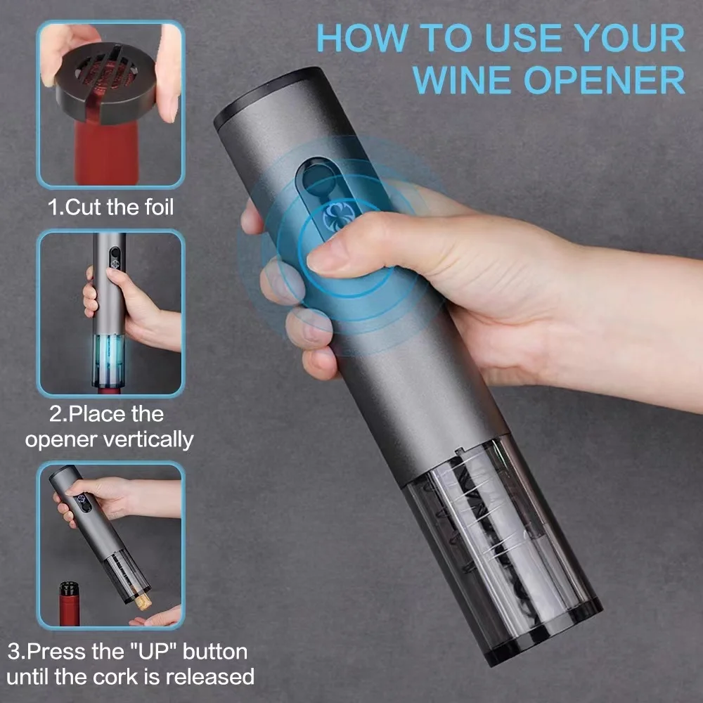 Automatic Electric Wine Bottle Corkscrew Opener with Foil Cutter in Home Kitchen Party Bar