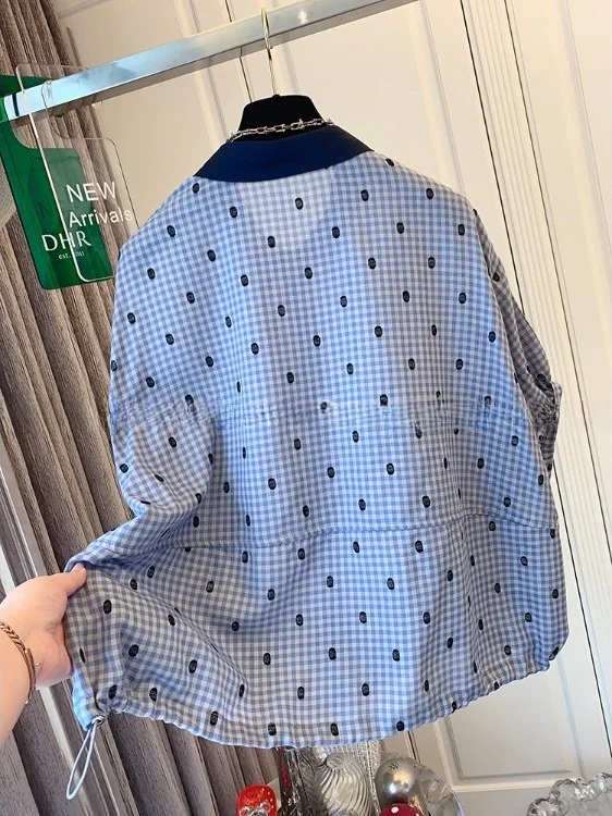 

Unique Sli Plaid Polka Dot ort Sve Loose Thin Women's irt Summer New Arrival Versatile Sle Regular Sve Length