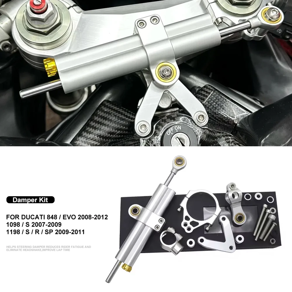 

For Ducati SUPERBIKE 848 2008-2012 1098 2007-2009 1198 2009-2011 New Motorcycle CNC Steering Damper Stabilizer Bracket Set
