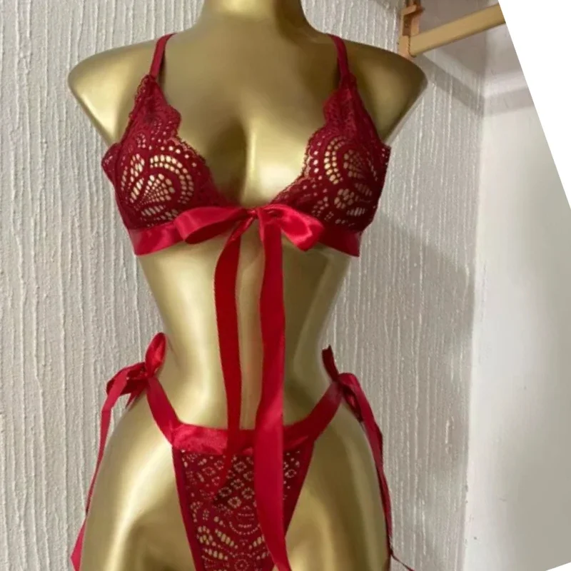 Sexy sutiã de renda breve conjunto de lingerie conjunto de roupa interior feminina sutiã transparente calcinha define feminino vermelho ultra-fino sem forro conjunto de roupa interior