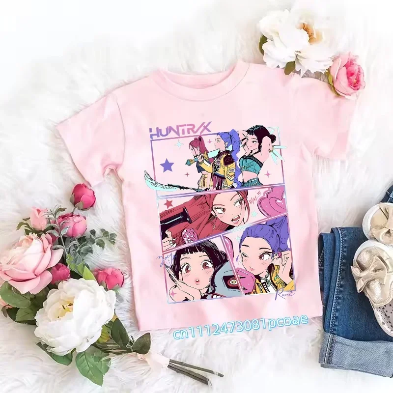 2026 Children's K-pop Demon Hunters T-shirt, a clothing item featuring anime cartoon patterns, a girls' casual top, gift options
