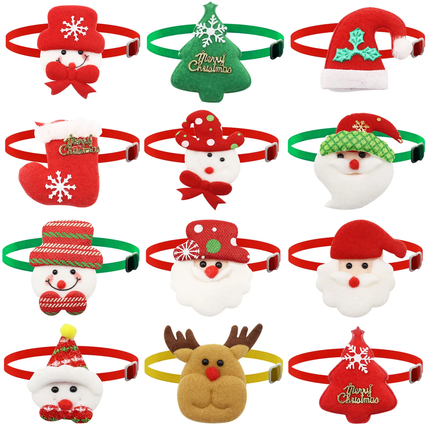 50pcs/lot Christmas Pet Bow  Xmas Dog Bow Collar Adjustable Size Dog Cat Plush Bow Accessories