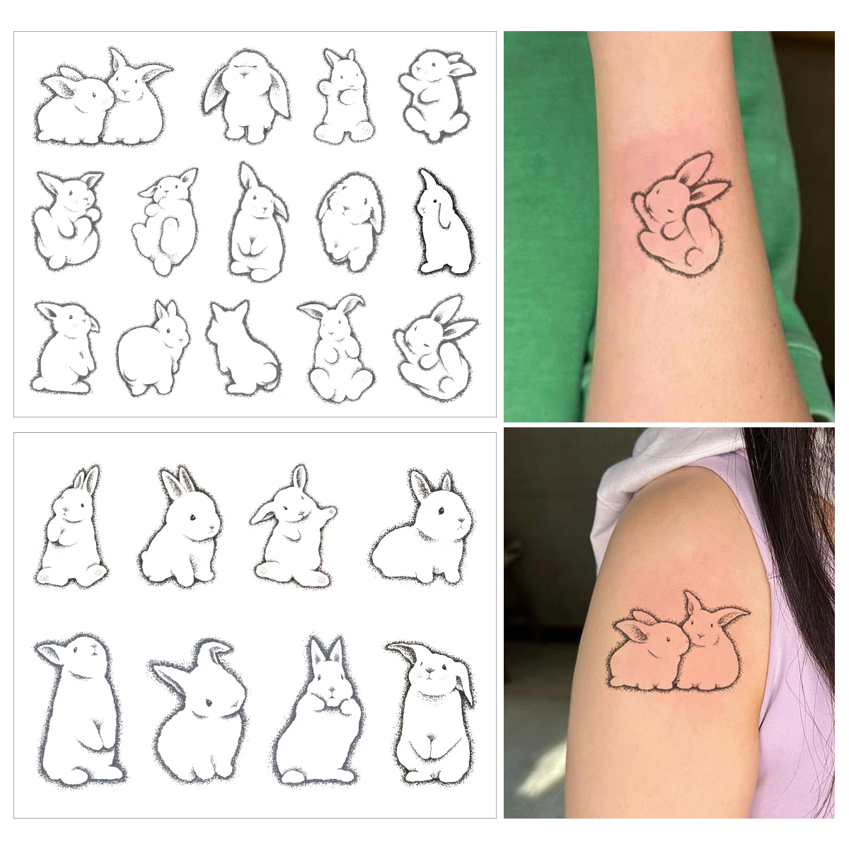 

2pcs Simple Line Cartoon Bunny Temporary Tattoo Stickers for Girls Body Art Cute Rabbit Waterproof Tattoo tatouage temporaire