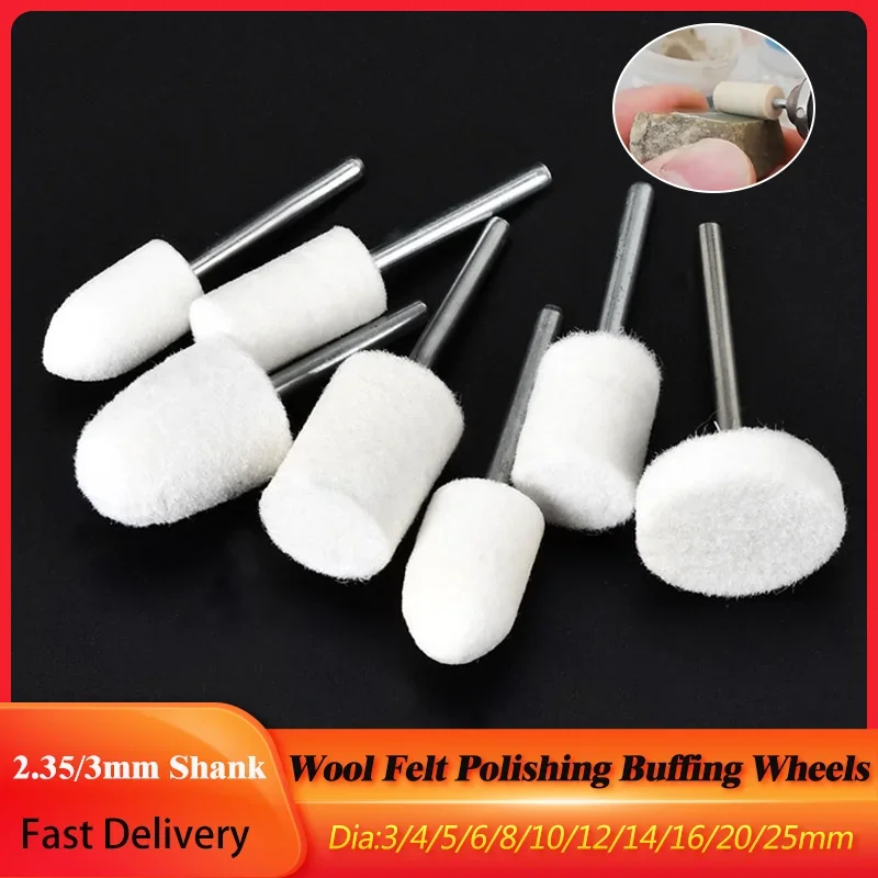 

5Pcs Wool Felt Polishing Buffing Wheels Outer Diameter 3mm-25mm Mounted Grinding Heads 2.35mm/3mm Shank For Dremel Rotary Tools