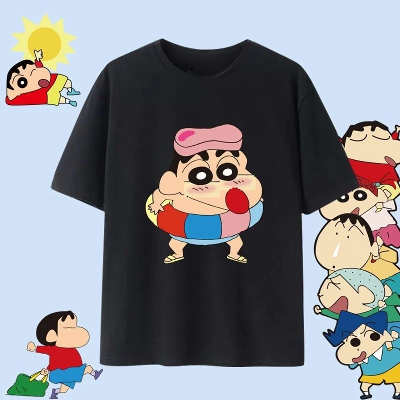 Crayon Shin Chan Summer Swim Ring Print T Shirt Men Women Oversized Cute Cartoon Short Sleeve Casual Tee