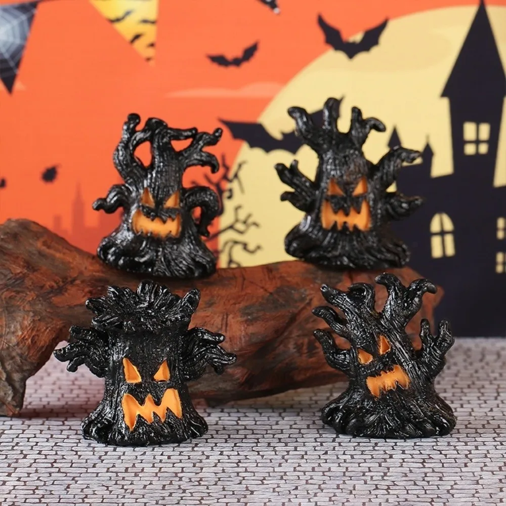 Resin Halloween Monster Tree Light Ornament Mini Tree Stump Glow Effect Scary Tree Stump Lamp Spooky Simulated Tree