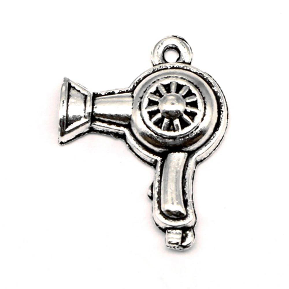 Hair Dryer Charms Woman Pendant Crafts Accessories Diy Jewelry 20x27mm 5pcs Antique Silver Color