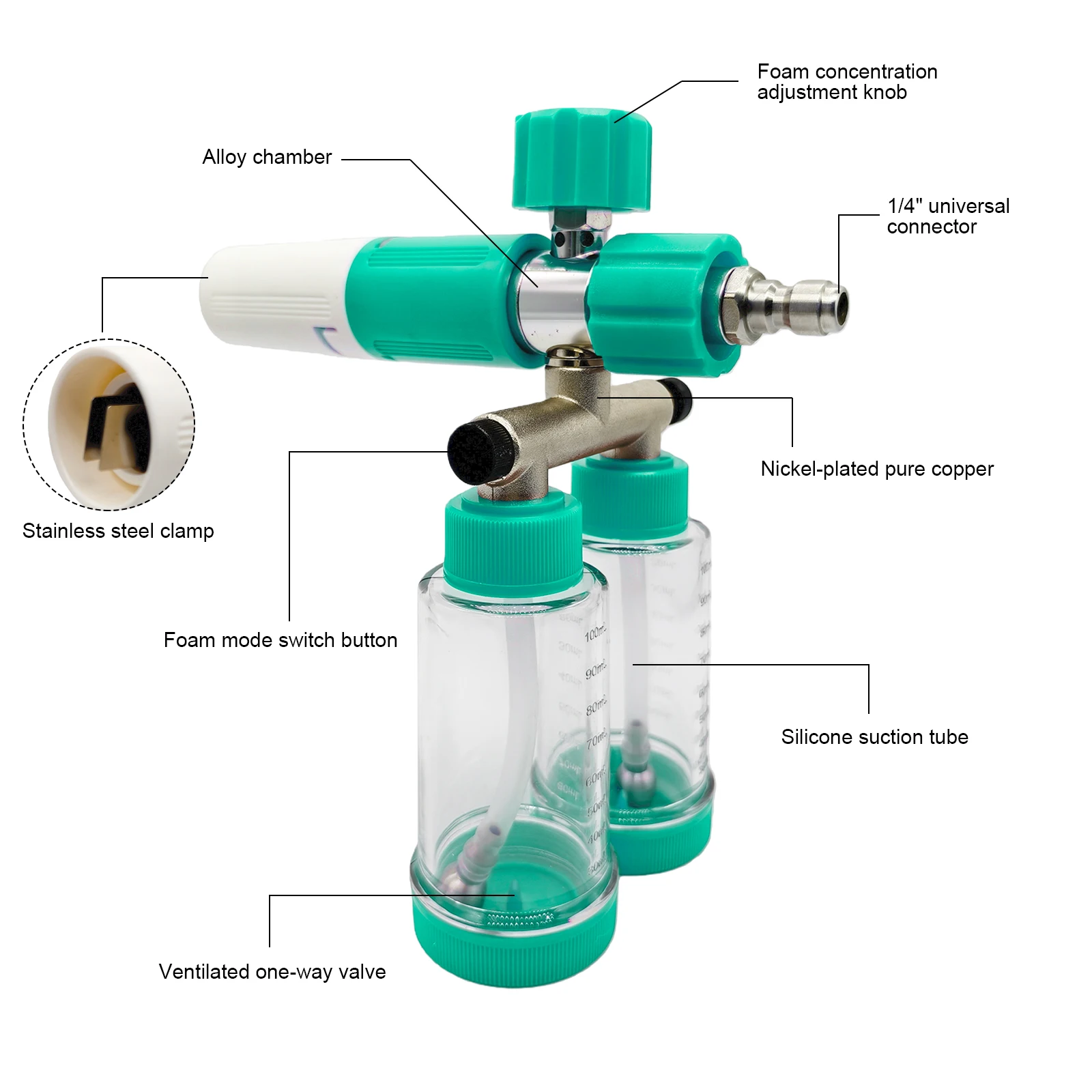 100ML Dual-Kettle Foam Sprayer Snow Lance High Pressure Car Washer 1/4In Soap Foam Spray Bottle Watering Sprinkler for Car Wash view 5