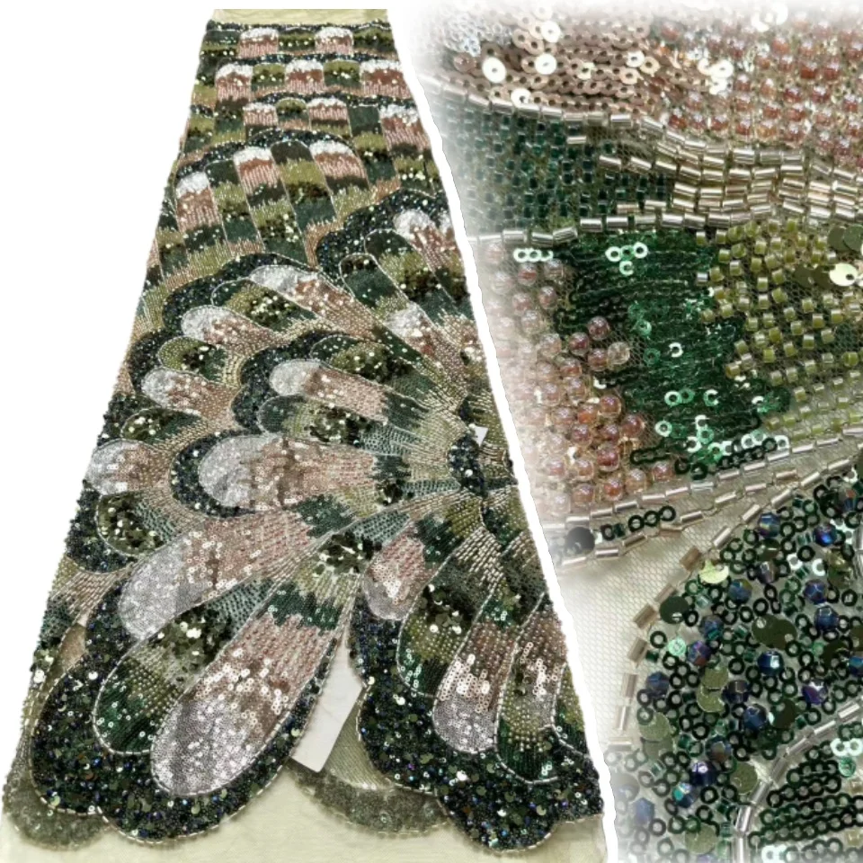 

Африканская французская сетчатая кружевная ткань с бисером, 2024, роскошная нигерийская кружевная ткань с 3D блестками для женских вечерних и вечерних платьев TP1421