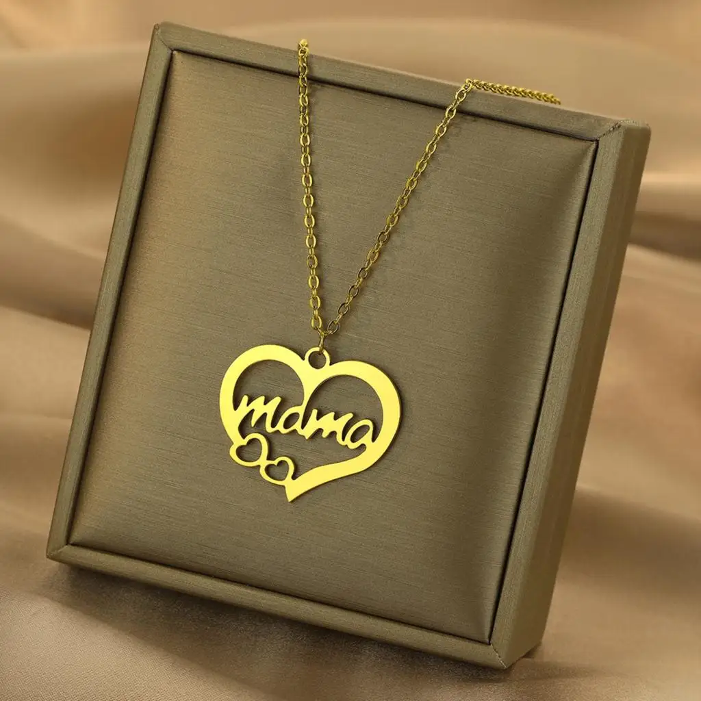 Kinitial Exquisite and fashionable stainless steel necklace with laser carving, personalized wisps of mam love Valentine's gift