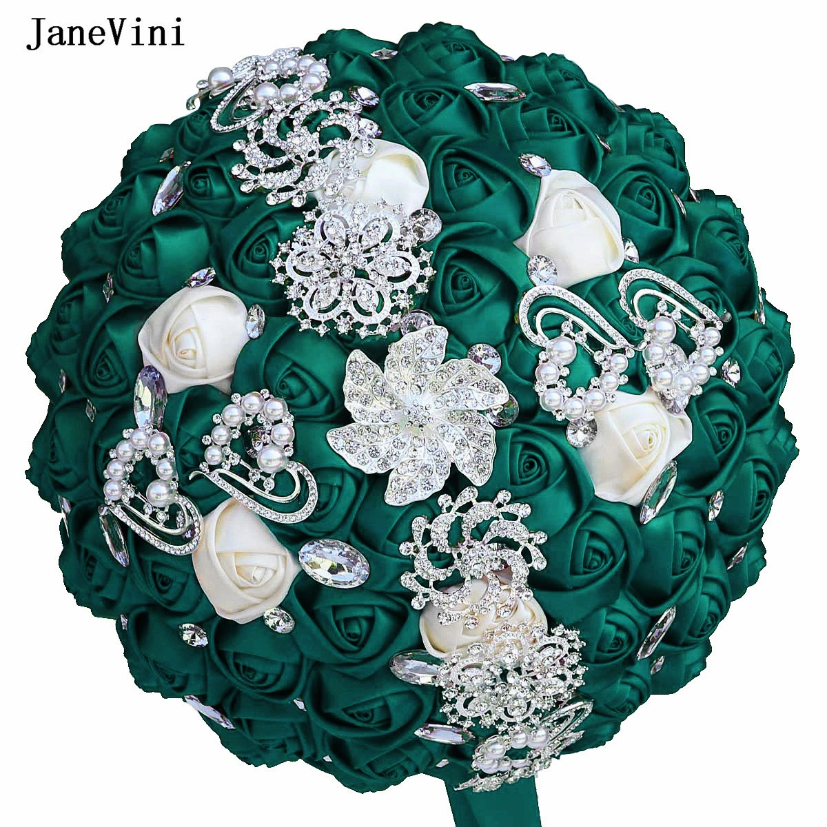 

JaneVini 30cm Burgundy Bridal Bouquets Sparkly Silver Crystals Artificial Satin Roses Bride Flowers Bouquet Wedding Accessories