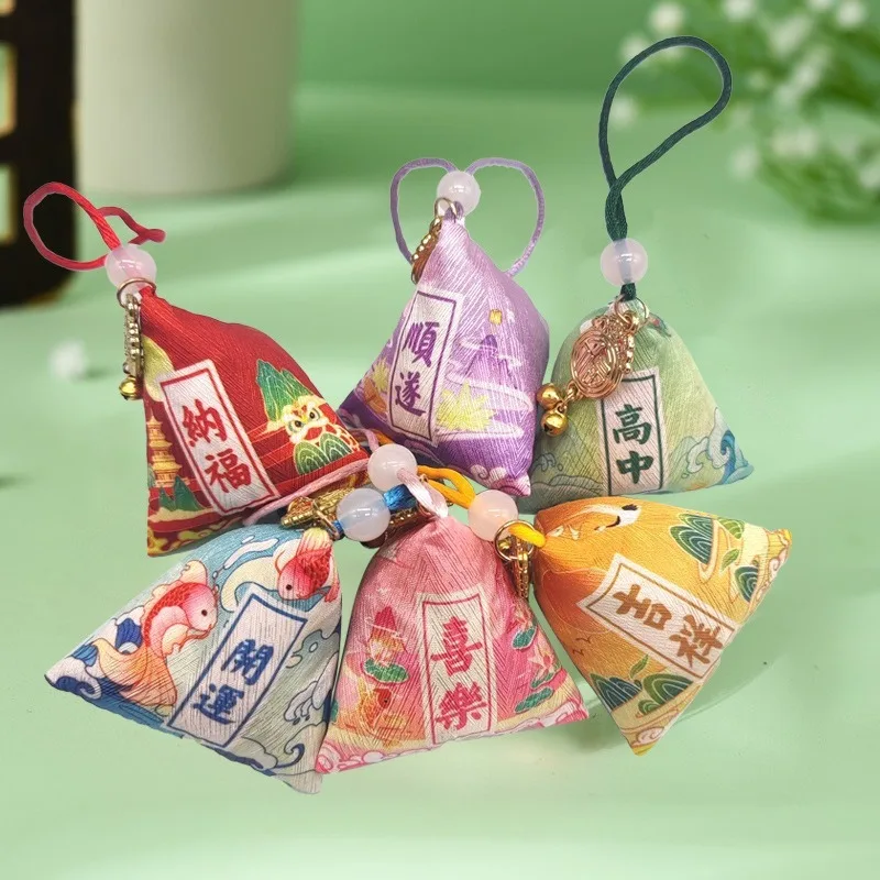 Chinese Zongzi Shape Wormwood Sachet, Portable Blessing Pendant