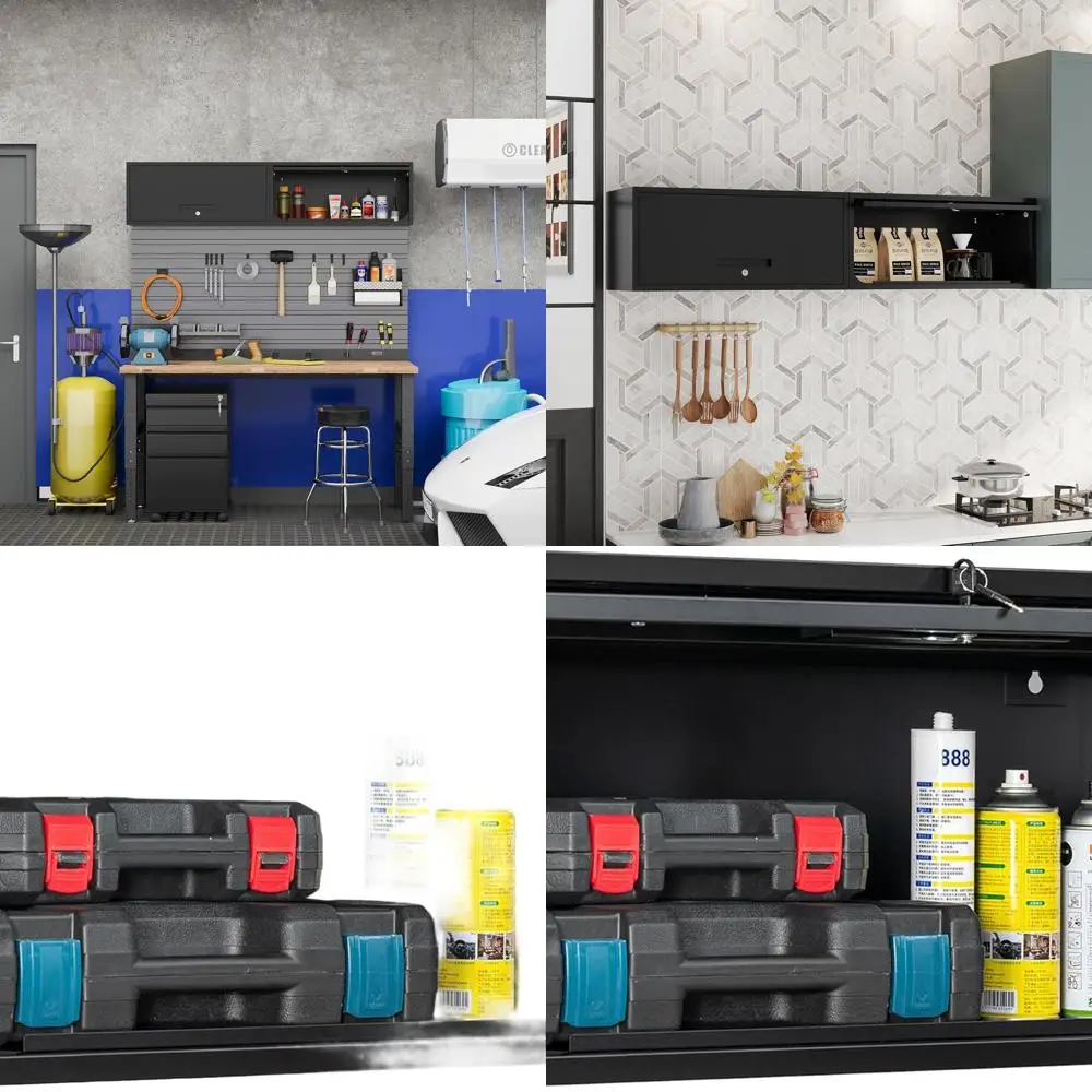 

Black Wall-Mounted Lockable Storage Cabinet for Garage, Warehouse, and Home Office - Assembly Required