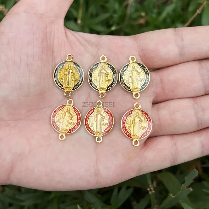 6pcs/pack Gold Plated Saint Benedict Charms Catholic Jewelry Accessories San Benito Bracelet Medal Beads
