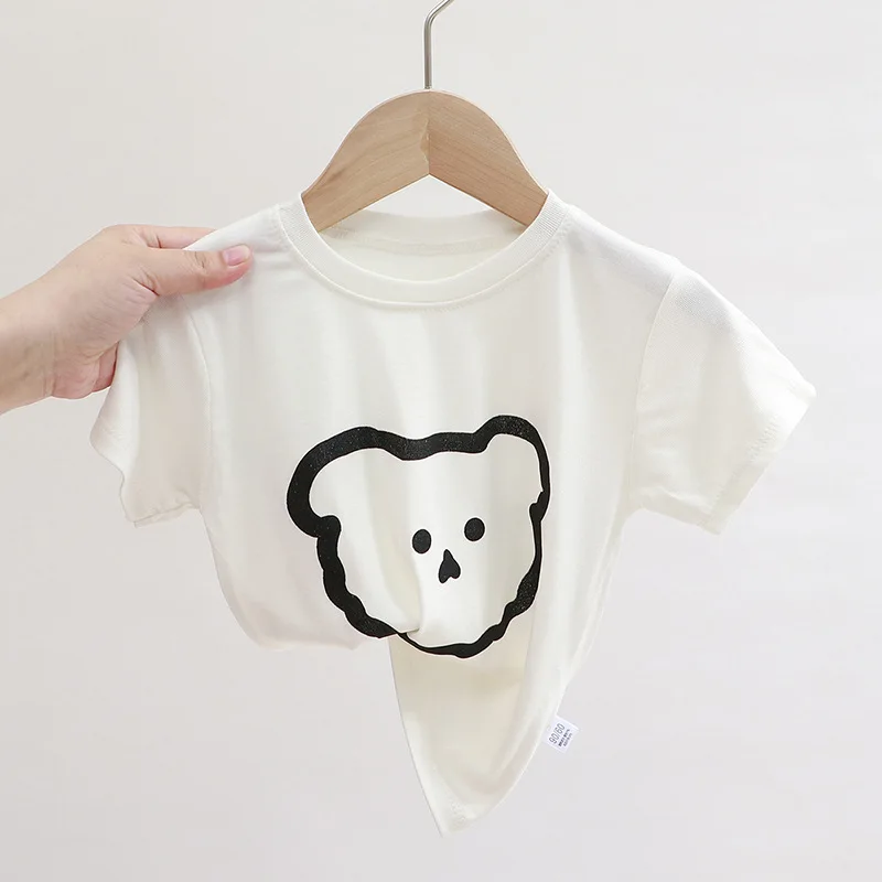Summer Bear Kids T-shirt Tops Baby Boy Short Sleeve Tops Girls Children Basic Color Clothes Boys Girls Tees High Quality