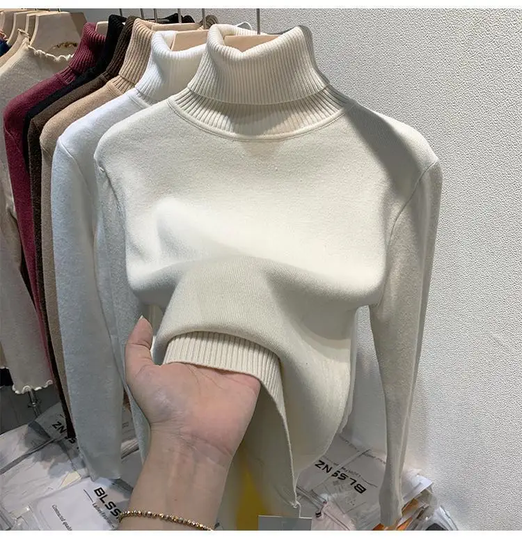 2025 New Thicken High Collar Pullover Women's Sweater Top Winter Warm and Soft Solid Color Inner Wear Bottoming Shirt