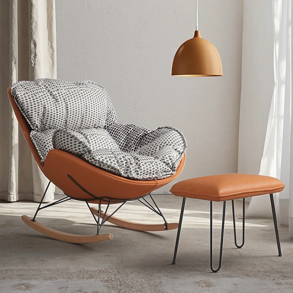 

China Manufacture Nordic Living Room Furniture Lazy Sofa Rocking Chair Balcony Lounge Chair With Stool